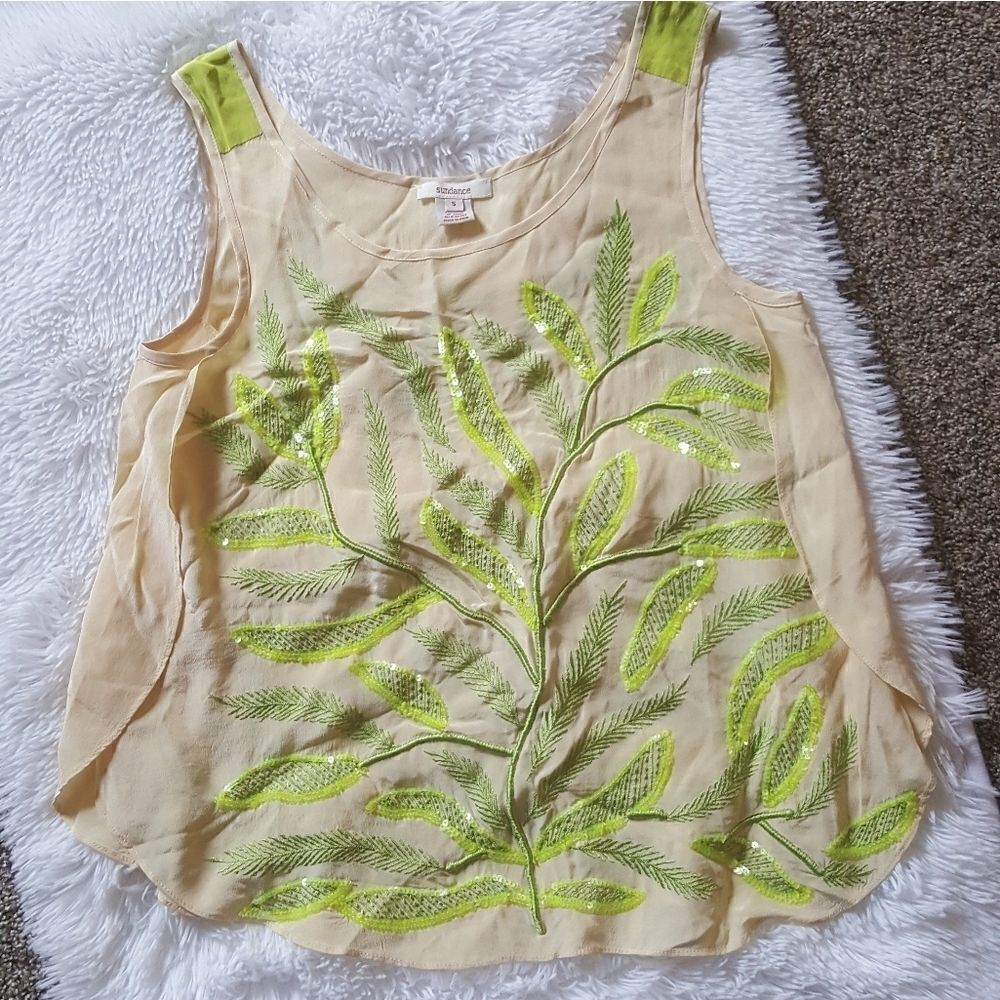 Sundance Silk sleeveless Flowy Embroidered sequin Tank Top Womens Size Small‎
